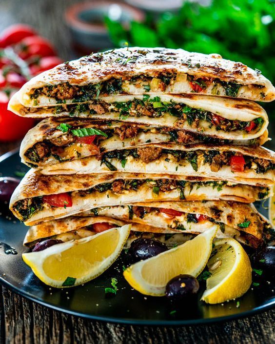 Freshly made stacked Turkish gozleme